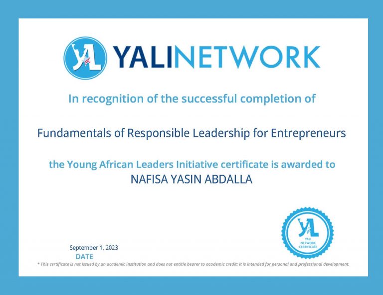 YALI CERTIFICATE ONE