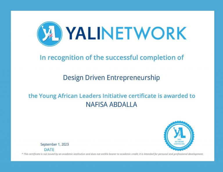 YALI CERTIFICATE Three